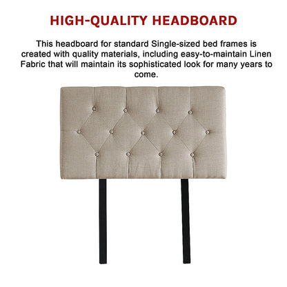 Linen Fabric Single Bed Deluxe Headboard Bedhead - Beige - Cosy Abode