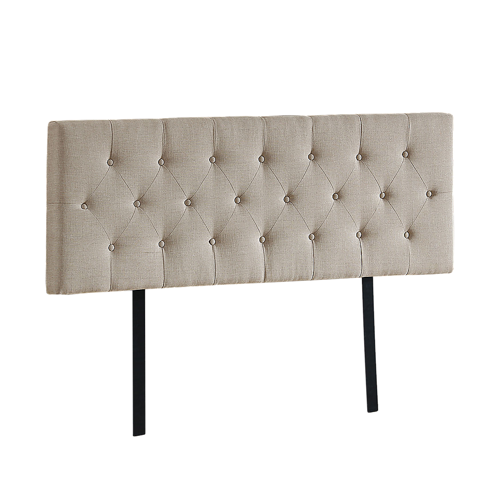Linen Fabric Double Bed Deluxe Headboard Bedhead - Beige - Cosy Abode