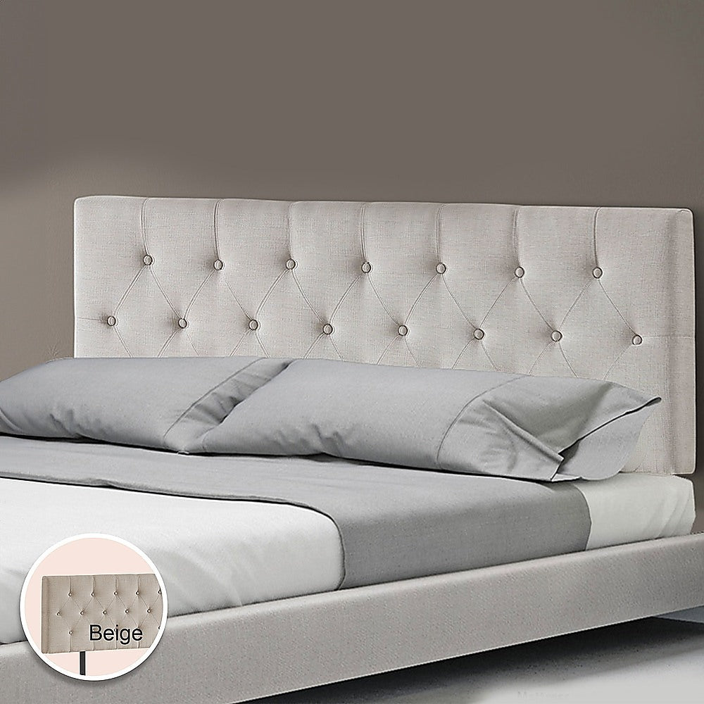Linen Fabric Double Bed Deluxe Headboard Bedhead - Beige - Cosy Abode