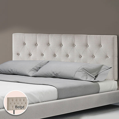 Linen Fabric Double Bed Deluxe Headboard Bedhead - Beige - Cosy Abode