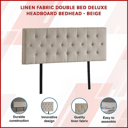 Linen Fabric Double Bed Deluxe Headboard Bedhead - Beige - Cosy Abode