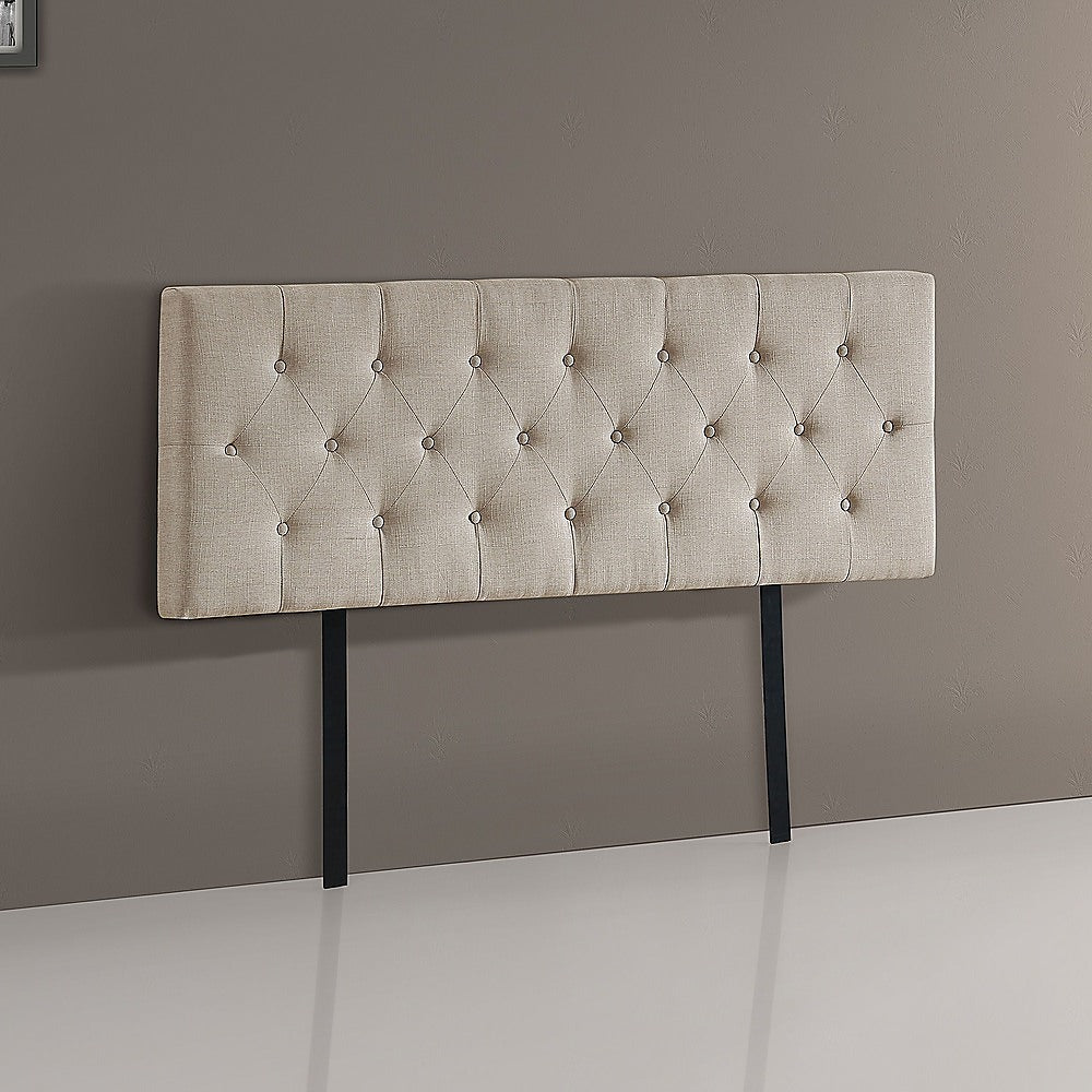 Linen Fabric Double Bed Deluxe Headboard Bedhead - Beige - Cosy Abode