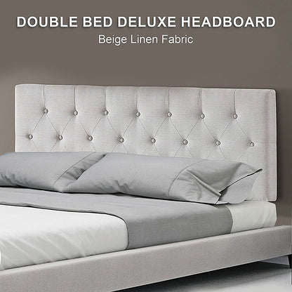 Linen Fabric Double Bed Deluxe Headboard Bedhead - Beige - Cosy Abode