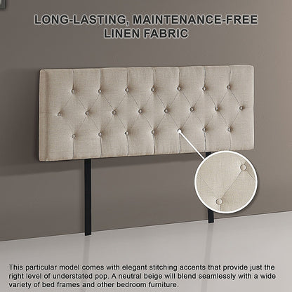 Linen Fabric Double Bed Deluxe Headboard Bedhead - Beige - Cosy Abode