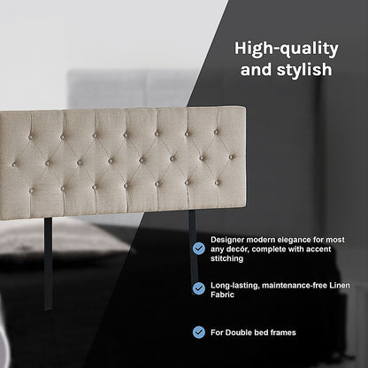 Linen Fabric Double Bed Deluxe Headboard Bedhead - Beige - Cosy Abode