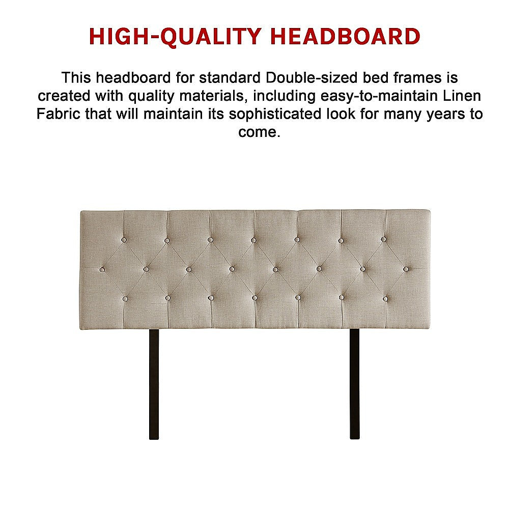 Linen Fabric Double Bed Deluxe Headboard Bedhead - Beige - Cosy Abode