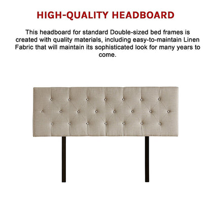 Linen Fabric Double Bed Deluxe Headboard Bedhead - Beige - Cosy Abode