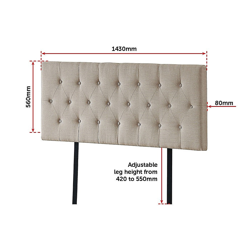 Linen Fabric Double Bed Deluxe Headboard Bedhead - Beige - Cosy Abode