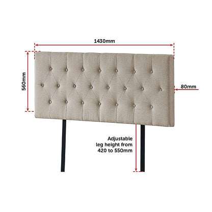 Linen Fabric Double Bed Deluxe Headboard Bedhead - Beige - Cosy Abode