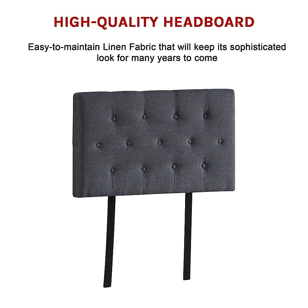 Linen Fabric Single Bed Deluxe Headboard Bedhead - Grey - Cosy Abode