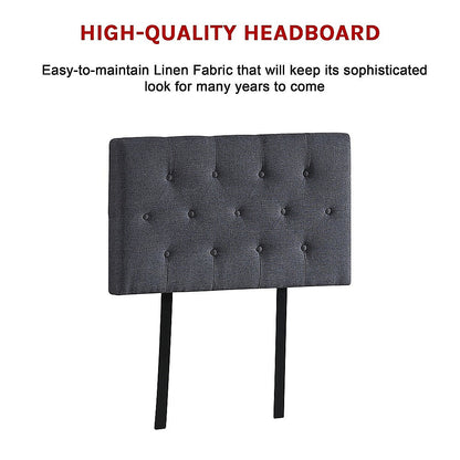 Linen Fabric Single Bed Deluxe Headboard Bedhead - Grey - Cosy Abode