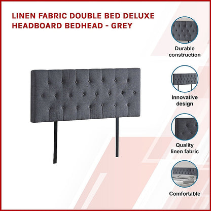 Linen Fabric Double Bed Deluxe Headboard Bedhead - Grey - Cosy Abode