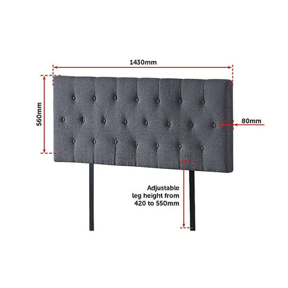 Linen Fabric Double Bed Deluxe Headboard Bedhead - Grey - Cosy Abode