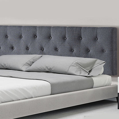 Linen Fabric Queen Bed Deluxe Headboard Bedhead - Grey - Cosy Abode