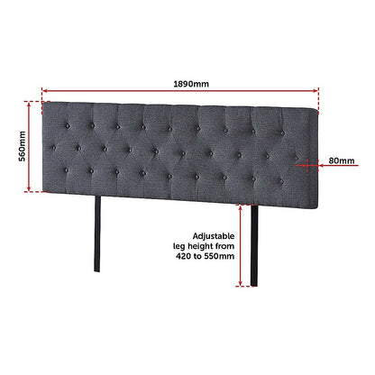 Linen Fabric King Bed Deluxe Headboard Bedhead - Grey - Cosy Abode