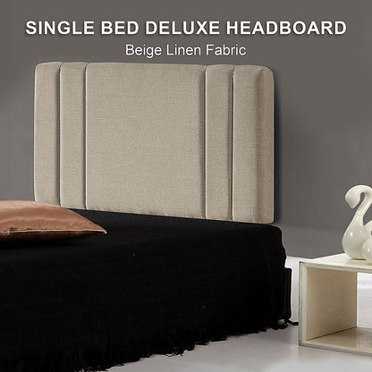Linen Fabric Single Bed Deluxe Headboard Bedhead - Beige - Cosy Abode