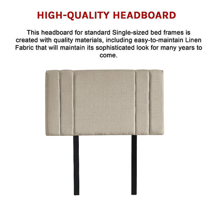 Linen Fabric Single Bed Deluxe Headboard Bedhead - Beige - Cosy Abode