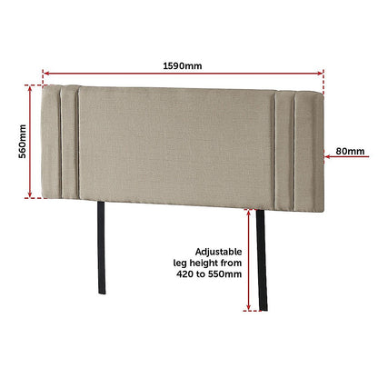 Linen Fabric Queen Bed Deluxe Headboard Bedhead - Beige - Cosy Abode