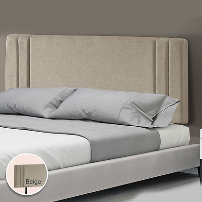 Linen Fabric King Bed Deluxe Headboard Bedhead - Beige - Cosy Abode