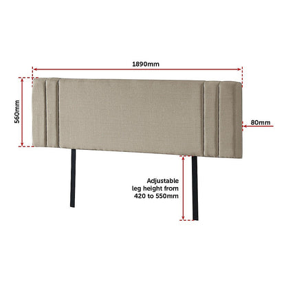 Linen Fabric King Bed Deluxe Headboard Bedhead - Beige - Cosy Abode