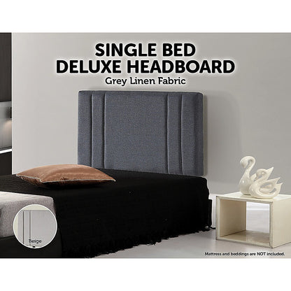 Linen Fabric Single Bed Deluxe Headboard Bedhead - Grey - Cosy Abode