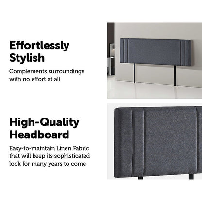 Linen Fabric King Bed Deluxe Headboard Bedhead - Grey - Cosy Abode