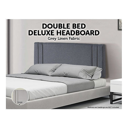 Linen Fabric Double Bed Deluxe Headboard Bedhead - Grey - Cosy Abode