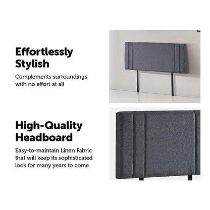 Linen Fabric Double Bed Deluxe Headboard Bedhead - Grey - Cosy Abode