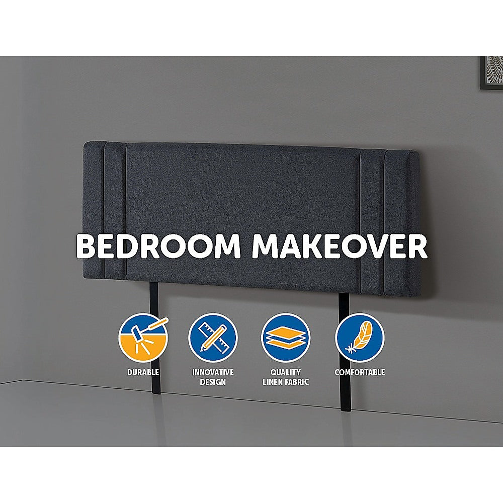 Linen Fabric Queen Bed Deluxe Headboard Bedhead - Grey - Cosy Abode