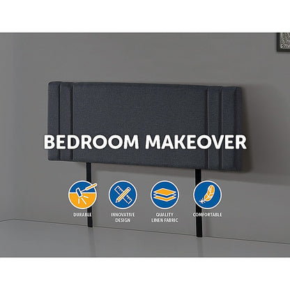 Linen Fabric Queen Bed Deluxe Headboard Bedhead - Grey - Cosy Abode