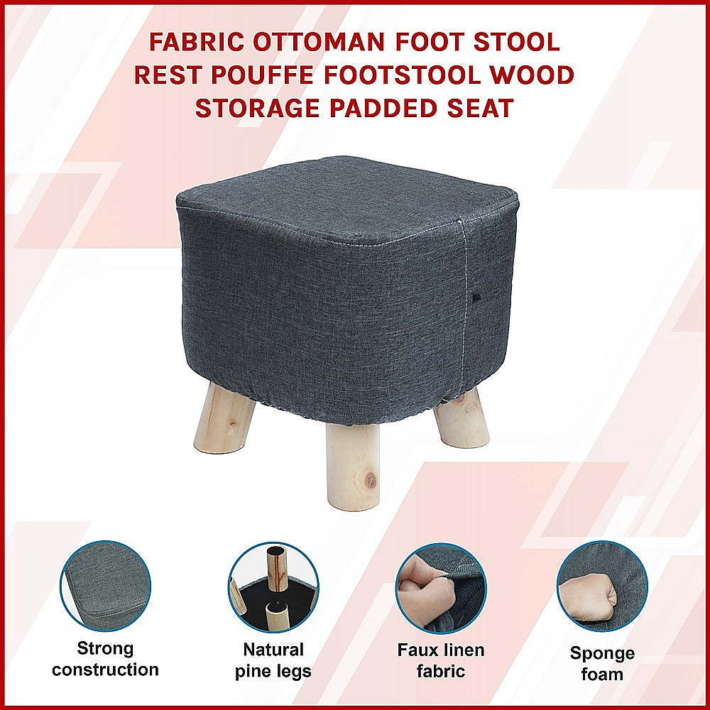 Fabric Ottoman Foot Stool Rest Pouffe Footstool Wood Storage Padded Seat - Cosy Abode