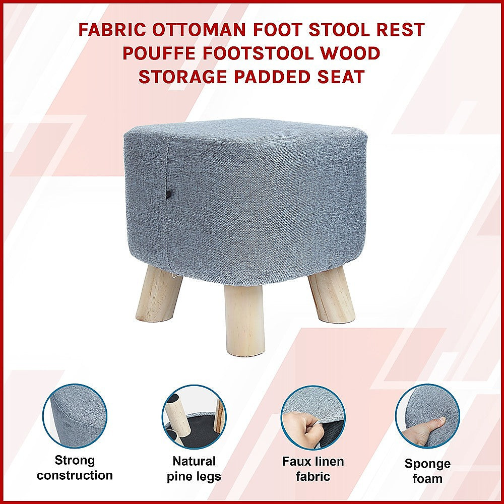 Fabric Ottoman Foot Stool Rest Pouffe Footstool Wood Storage Padded Seat - Cosy Abode