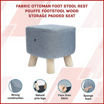 Fabric Ottoman Foot Stool Rest Pouffe Footstool Wood Storage Padded Seat - Cosy Abode