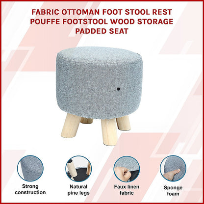 Fabric Ottoman Foot Stool Rest Pouffe Footstool Wood Storage Padded Seat - Cosy Abode