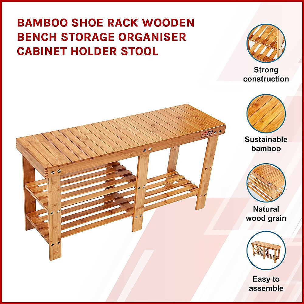 Bamboo Shoe Rack Wooden Bench Storage Organiser Cabinet Holder Stool - Cosy Abode