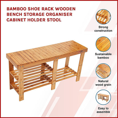 Bamboo Shoe Rack Wooden Bench Storage Organiser Cabinet Holder Stool - Cosy Abode