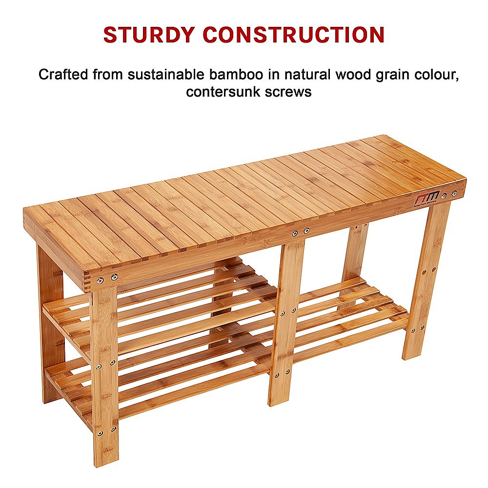 Bamboo Shoe Rack Wooden Bench Storage Organiser Cabinet Holder Stool - Cosy Abode