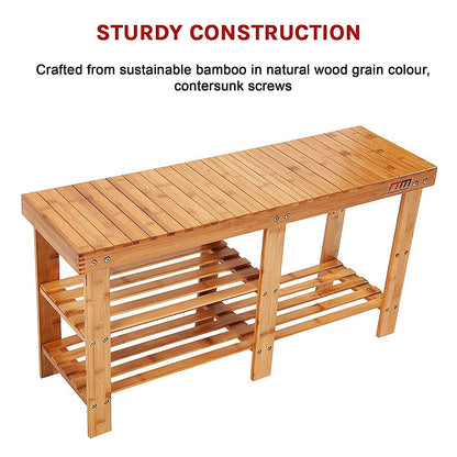 Bamboo Shoe Rack Wooden Bench Storage Organiser Cabinet Holder Stool - Cosy Abode