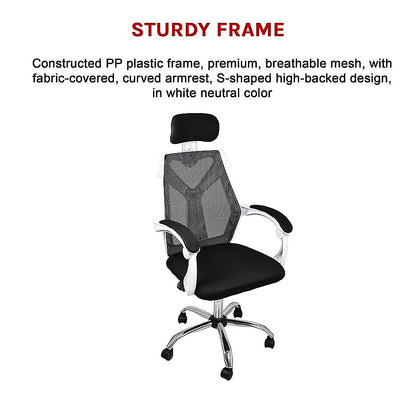 Office Chair Gaming Computer Chairs Mesh Back Foam Seat - White - Cosy Abode