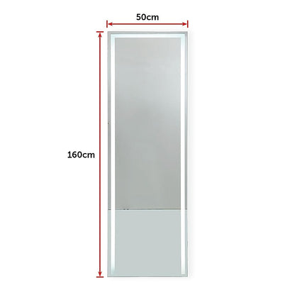 LED Full Length Mirror Standing Floor Makeup Wall Light Mirror 160cm x 50cm - Cosy Abode