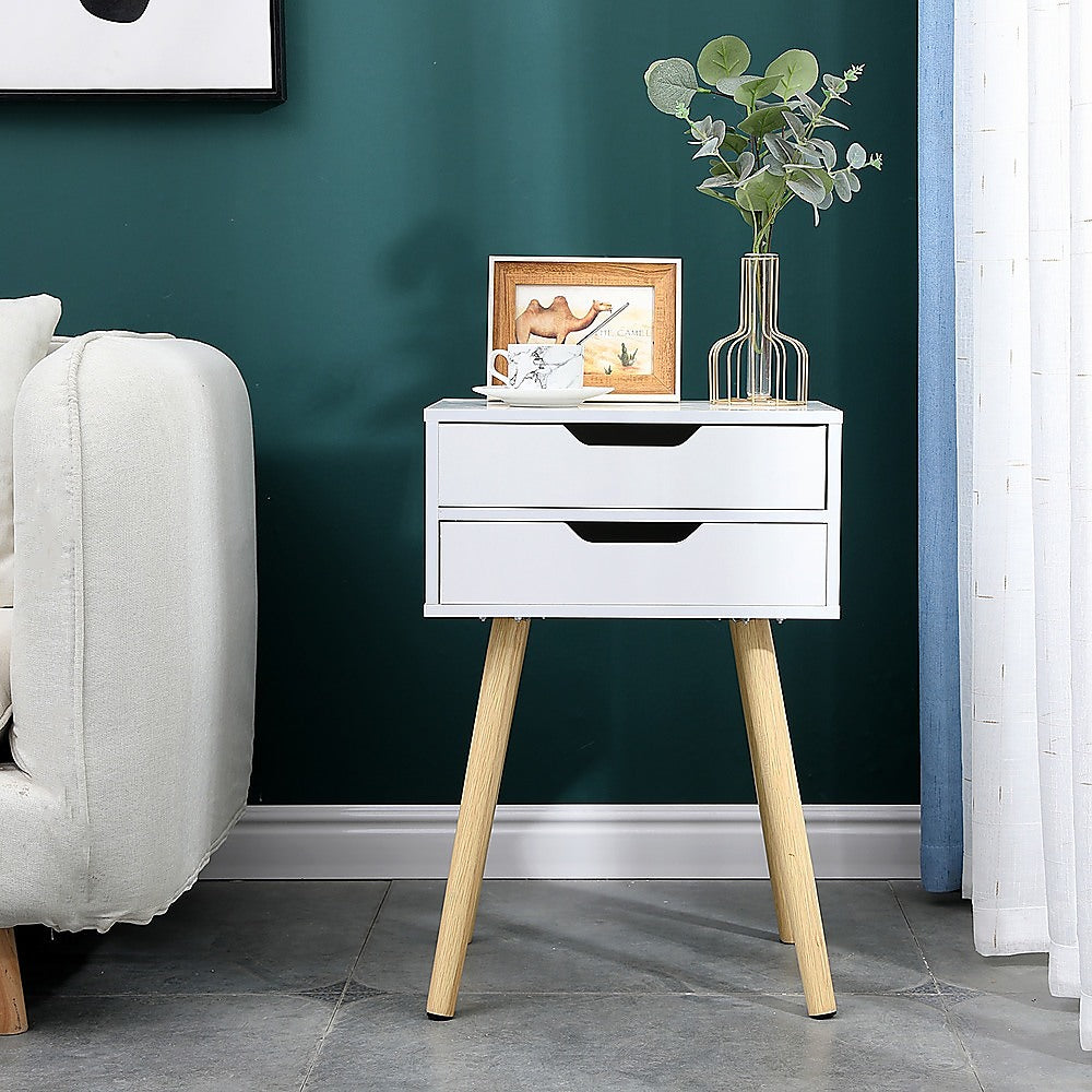 Wooden Bedside Table 2 Drawers Cabinet Storage Tall Night Stand - Cosy Abode