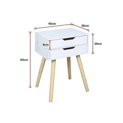 Wooden Bedside Table 2 Drawers Cabinet Storage Tall Night Stand - Cosy Abode