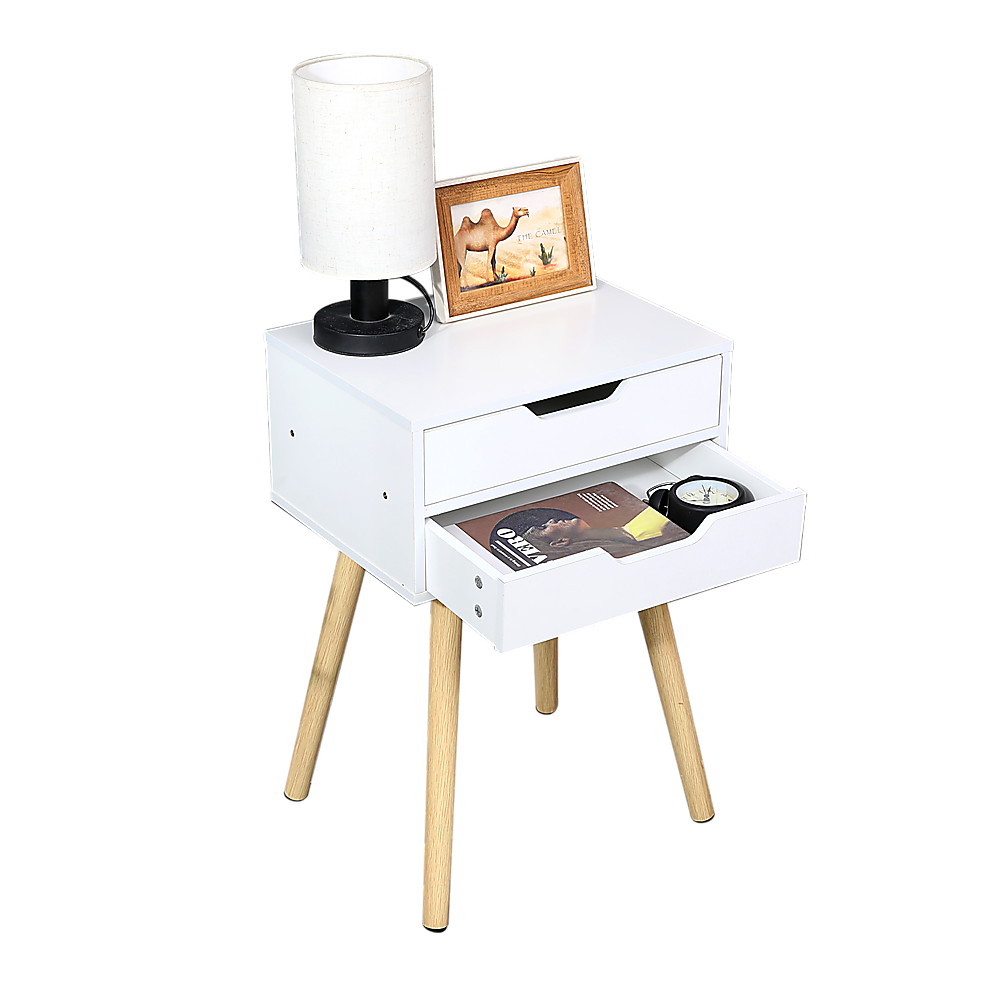 Wooden Bedside Table 2 Drawers Cabinet Storage Tall Night Stand - Cosy Abode
