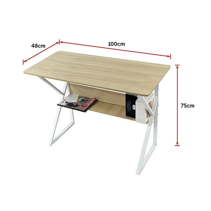 Wood & Metal Computer Desk with Shelf Home Office Furniture - Cosy Abode
