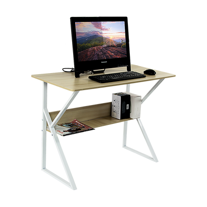 Wood & Metal Computer Desk with Shelf Home Office Furniture - Cosy Abode