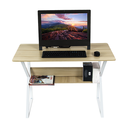 Wood & Metal Computer Desk with Shelf Home Office Furniture - Cosy Abode