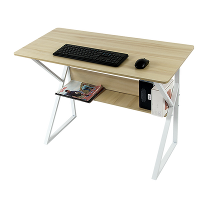 Wood & Metal Computer Desk with Shelf Home Office Furniture - Cosy Abode
