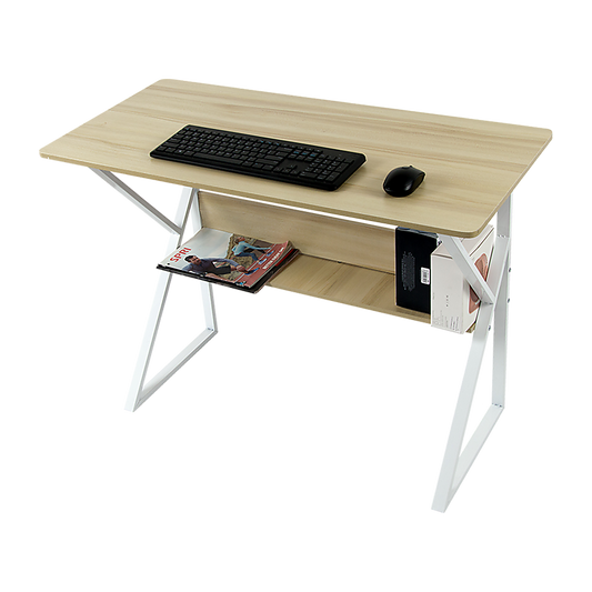 Wood & Metal Computer Desk with Shelf Home Office Furniture - Cosy Abode