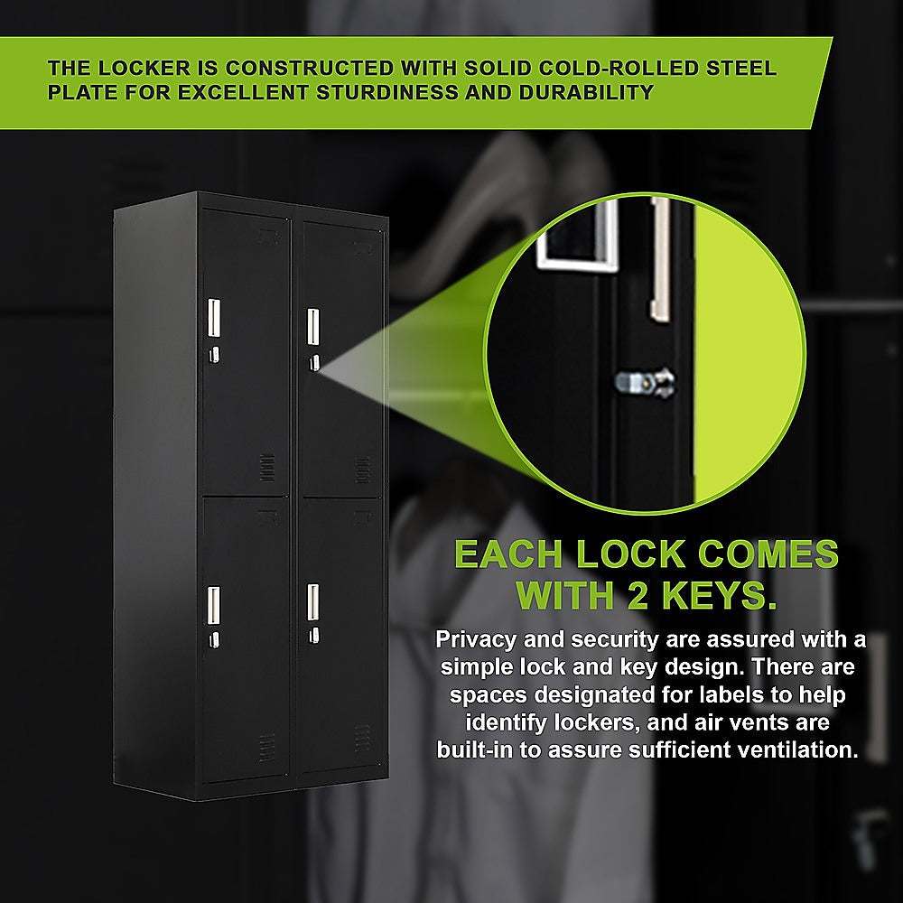 Four-Door Office Locker - Black - Cosy Abode