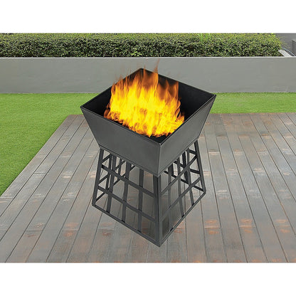 Black Fire Pit Square Log Patio Garden Heater Outdoor Table Top BBQ Camping - Cosy Abode